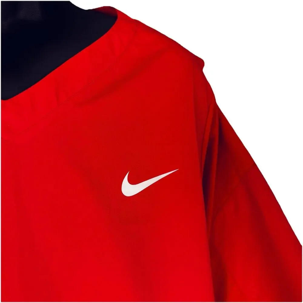 Nike Baseball Shirt Mens LG Red 3/4 Sleeve V-Neck Zip Pockets Cage Pullover Vent